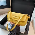 Yellow baguette shoulder bag with large buckle in a gift box, chic PU leather style - Yellow