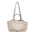 Chic cream white tote bag with scalloped edges and black contrast trim in faux leather - White