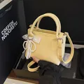 Light yellow lychee pattern bucket bag with pearl lace bow charm in a gift box - With Pearl Lace Pendant / Yellow