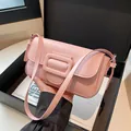 Pink minimalist crossbody bag in smooth faux leather with matching square buckle detail - Pink