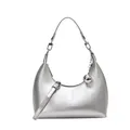 Metallic silver hobo shoulder bag with glossy mirror finish and spherical charm - Silver