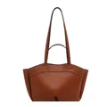 Vintage brown leather tote bag with contrast stitching and dual handle shoulder straps - Brown