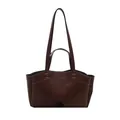 Retro burgundy leather tote bag with contrast stitching and double handles - Brown