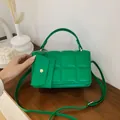 Bright green quilted leather crossbody handbag with matching small pouch and handle - Green