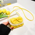 Mini yellow crossbody bag with large bow and lace trim detail for women - Yellow
