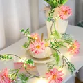 LED pink dahlia flower vine light with green leaves for cozy home room decoration - Pink Dahlia Style