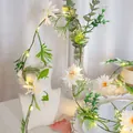 Artificial white daisy LED string light with warm copper wire for room decoration - White Daisy Style