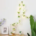 Guirnalda de flores de cerezo artificiales con luces LED de cobre blanco cálido deco - Flor de cerezo blanca