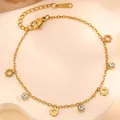 Gold plated stainless steel bracelet with sun charms and cubic zirconia stones - Gold Sun
