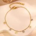 Golden stainless steel bracelet with star pendants and sparkling zircon stones - Gold Five-pointed Star