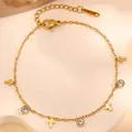 Gold stainless steel bracelet with cross charms and clear cubic zirconia stones - Gold Cross