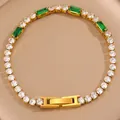 Bracciale tennis placcato oro 18k con zirconi scintillanti e pietre verdi taglio smeraldo - Bianco e Verde