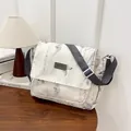 White butterfly print crossbody bag with adjustable strap and fashion badge on front - Gray