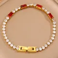 Lussuoso bracciale tennis placcato oro 18k con zirconi rossi e bianchi alternati - Bianco + Amaranto