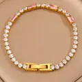 Lussuoso bracciale tennis placcato oro 18k con cristalli di zirconia rosa e bianchi - Bianco + Rosa