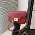 Red crocodile texture shoulder bag with gold clasp and elegant chain strap for women - Red