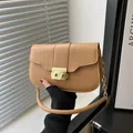 Classic light brown crocodile embossed crossbody bag with golden metal buckle and chain strap - Khaki
