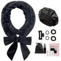 Kit de bouclage sans chaleur noir avec bonnet en satin, chouchous et vaporisateur - Noir