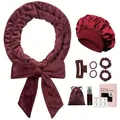 Kit boucleur sans chaleur en velours bordeaux avec bonnet en soie et accessoires - Bordeaux
