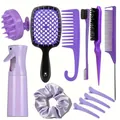 Ensemble complet de 12 accessoires de coiffure violets avec vaporisateur et brosses - Violet / Avec Vaporisateur Et Peignes