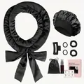 Komplettes Heatless Hair Curler Set mit Seidenstab, Schlafhaube und Zubehör in Schwarz - Schwarzes Satin