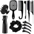 Kit de coiffure 12 pièces noir professionnel avec vaporisateur et brosse de massage - Noir / Avec Vaporisateur Et Peignes