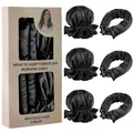 6-teiliges schwarzes Set für hitzefreie Locken mit Satin-Schlafkappen in Fensterbox - Dreifache Haube und Band Set (Box) / Schwarz