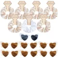 Close-up of 13 heart sunglasses and 7 satin hair scrunchies on white background - Scrunchie and Sunglasses Set (2) / 14 Piece Set / Champagne