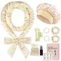 Kit de bouclage sans chaleur en satin champagne avec accessoires et boîte cadeau - Beige