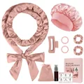 Kit boucleur sans chaleur rose avec bandeau en soie, bonnet de nuit et accessoires - Rose Champagne