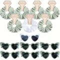 Set de 14 coleteros de satén verde salvia y gafas de sol de corazón para damas de honor - Estilo Verde Salvia (1)