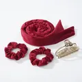 Kit de boucles sans chaleur en velours bordeaux avec deux chouchous et une pince - Ensemble Bandeau Chouchous Et Pince (Rouge Vin)