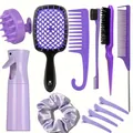 Set de 12 accessoires de coiffure violet clair avec vaporisateur, peignes et pinces - Violet (Style Peigne à Mailles)