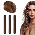 Kit bigoudis sans chaleur marron avec bonnet de nuit en satin et tiges en mousse douce - Café