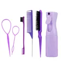 7-teiliges lila Haarstyling-Set mit Skelettbürste, Stielkamm und Sprühflasche - Lila (Sprühflasche und Bürsten-Kollektion)