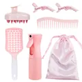 Pink 7-piece hair care set with spray bottle, brushes, clips, and satin storage bag - Hair Care Set (Includes Spray Bottle/Comb/Hair Clips/Massage Brush/Bag) / Pink