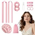 Roze satijnen hittevrije krulset met slaapmuts, scrunchies en stylingaccessoires - Roze