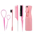 6-teiliges rosa Haarstyling-Set mit Entwirrbürste, Sprühflasche und verschiedenen Kämmen - Rosa (Sprühflasche und Bürsten-Kollektion)