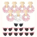 Set de coleteros de satén y gafas de corazón para fiestas de damas de honor - Estilo Rosa (3)