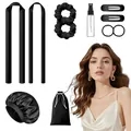 8-delige zwarte heatless hair curler set met satijnen slaapmuts en opbergtasje - Zwart