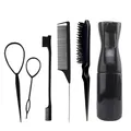 Professionelles 6-teiliges schwarzes Haarstyling-Set mit Kämmen und Sprühflasche - Schwarz (Sprühflasche und Bürsten-Kollektion)