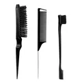 3-teiliges schwarzes Styling-Set mit Stielkamm, Borstenbürste und Edge-Control-Werkzeug - Schwarz (3-teiliges Set)