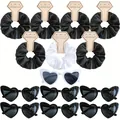 7 sets de coleteros de satén y gafas de corazón en blanco y negro para bodas y fiestas - Estilo Negro (4)