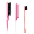 3-teiliges rosa Frisierset mit Borstenbürste, Stielkamm und Kantenkamm für Haarstyling - Rosa (3-teiliges Set)