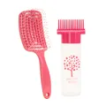 Pink vented hair brush and hair care applicator bottle set for scalp massage - Bottle And Vent Brush / Red