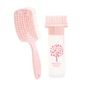 Pink hair care set with vented massage brush and applicator bottle for scalp treatment - Bottle And Vent Brush / Pink