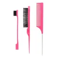 Rosa 3-teiliges Haarstyling-Set inklusive zweiseitiger Kantenbürste und Stielkämmen - Rosenrot (Basis-Werkzeug-Kollektion)