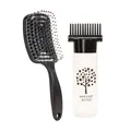 Black hair massage brush and clear applicator bottle set for professional scalp care - Bottle And Vent Brush / Black