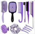 10-teiliges lila Profi-Haarstyling-Set mit Entwirrbürsten und Friseurzubehör - Lila (Netz- und Spiral-Sortiment)