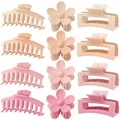 Lot de 12 pinces à cheveux mates aux tons dégradés pêche et rose, formes fleurs et carrés - Style Dégradé Rose Mat